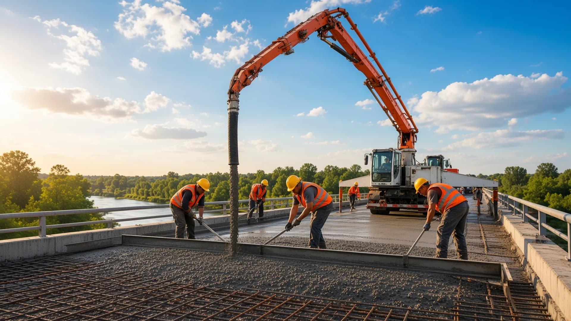 Concrete bridge deck being placed
