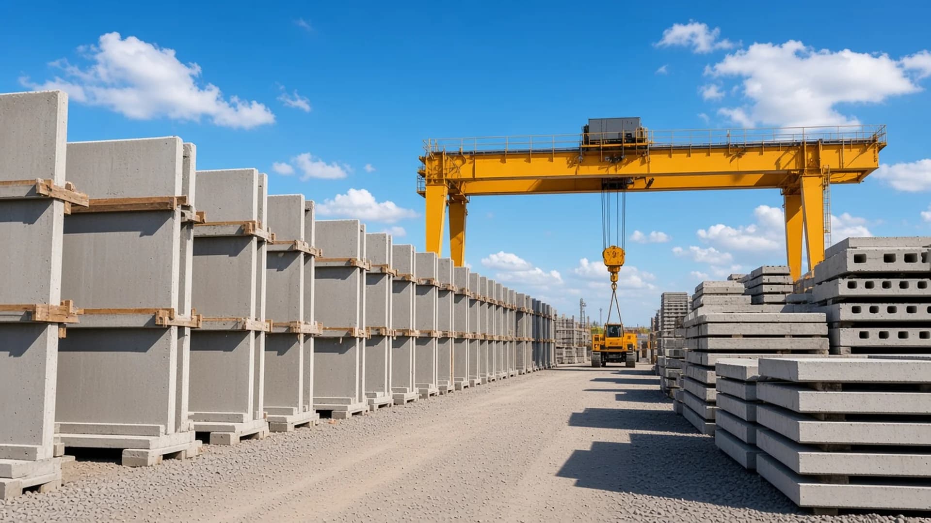 Precast concrete panels staged in a yard