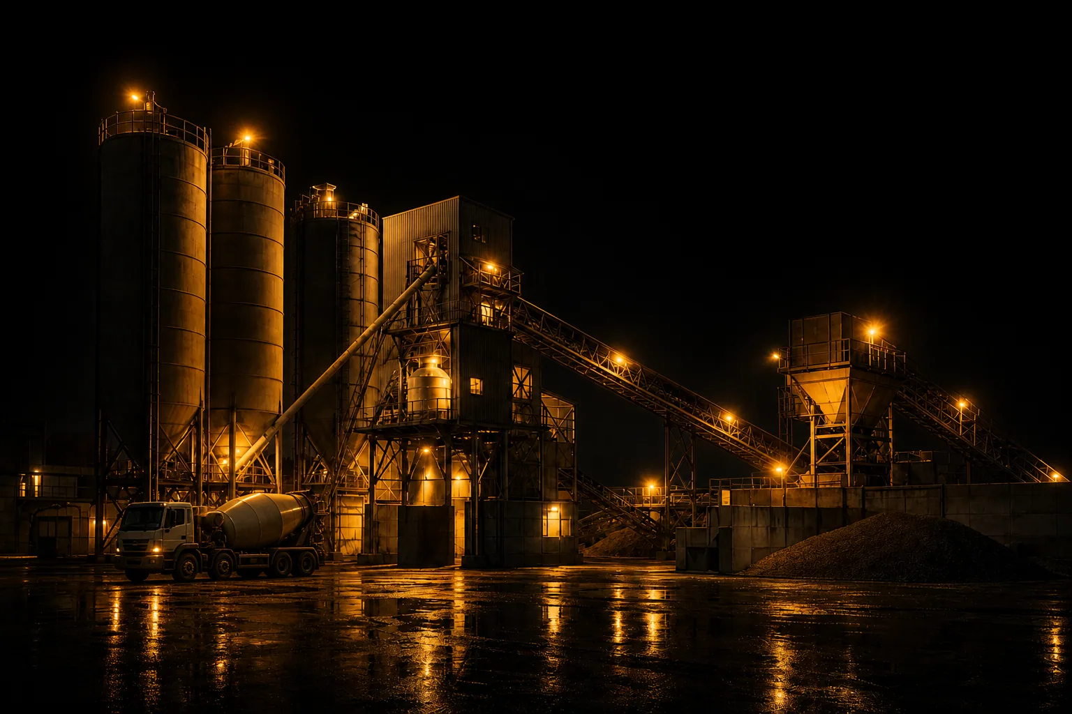 Concrete batch plant and mixer truck in operation